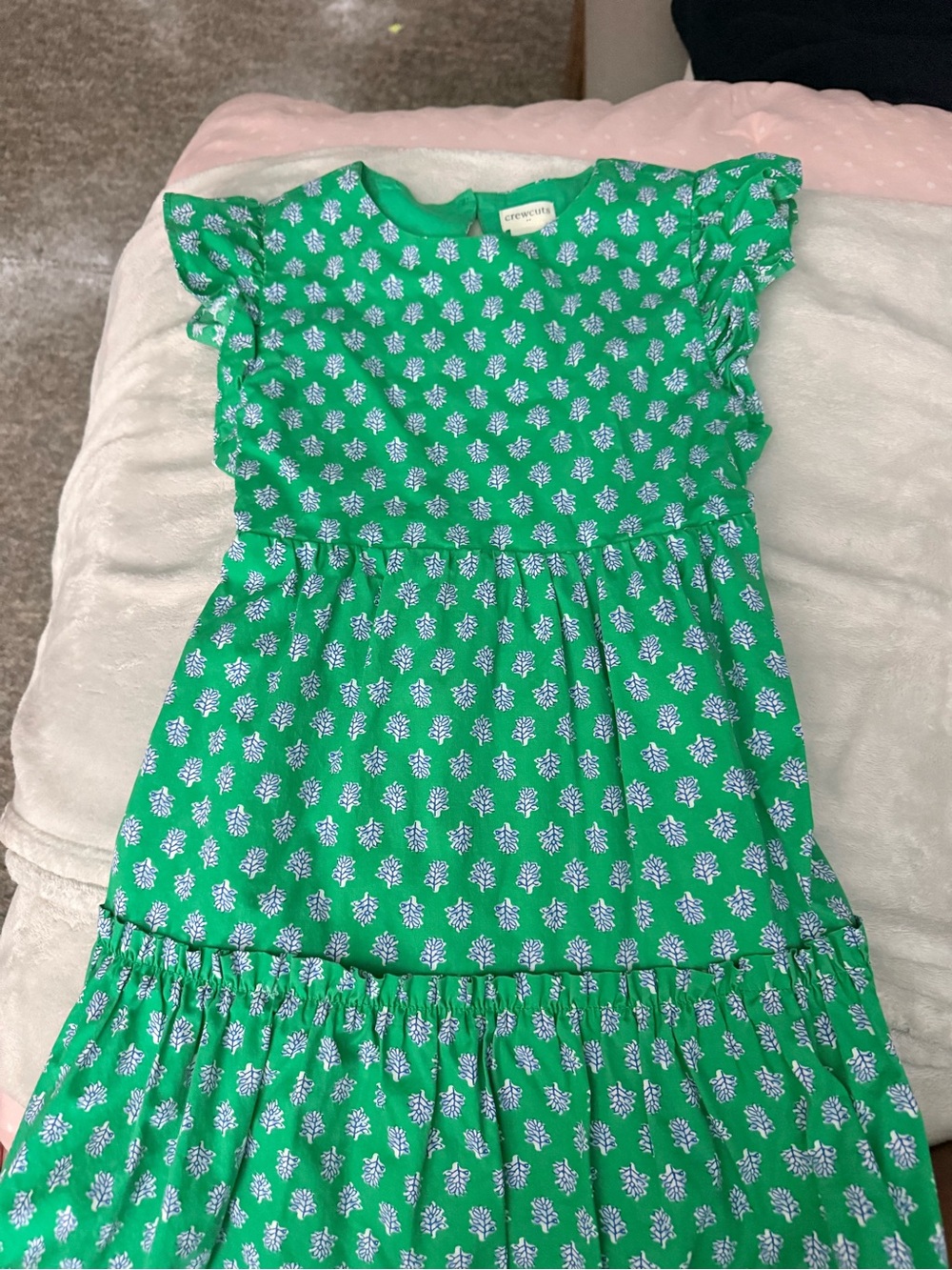 Crewcuts Green Floral Ruffle-Sleeve Dress